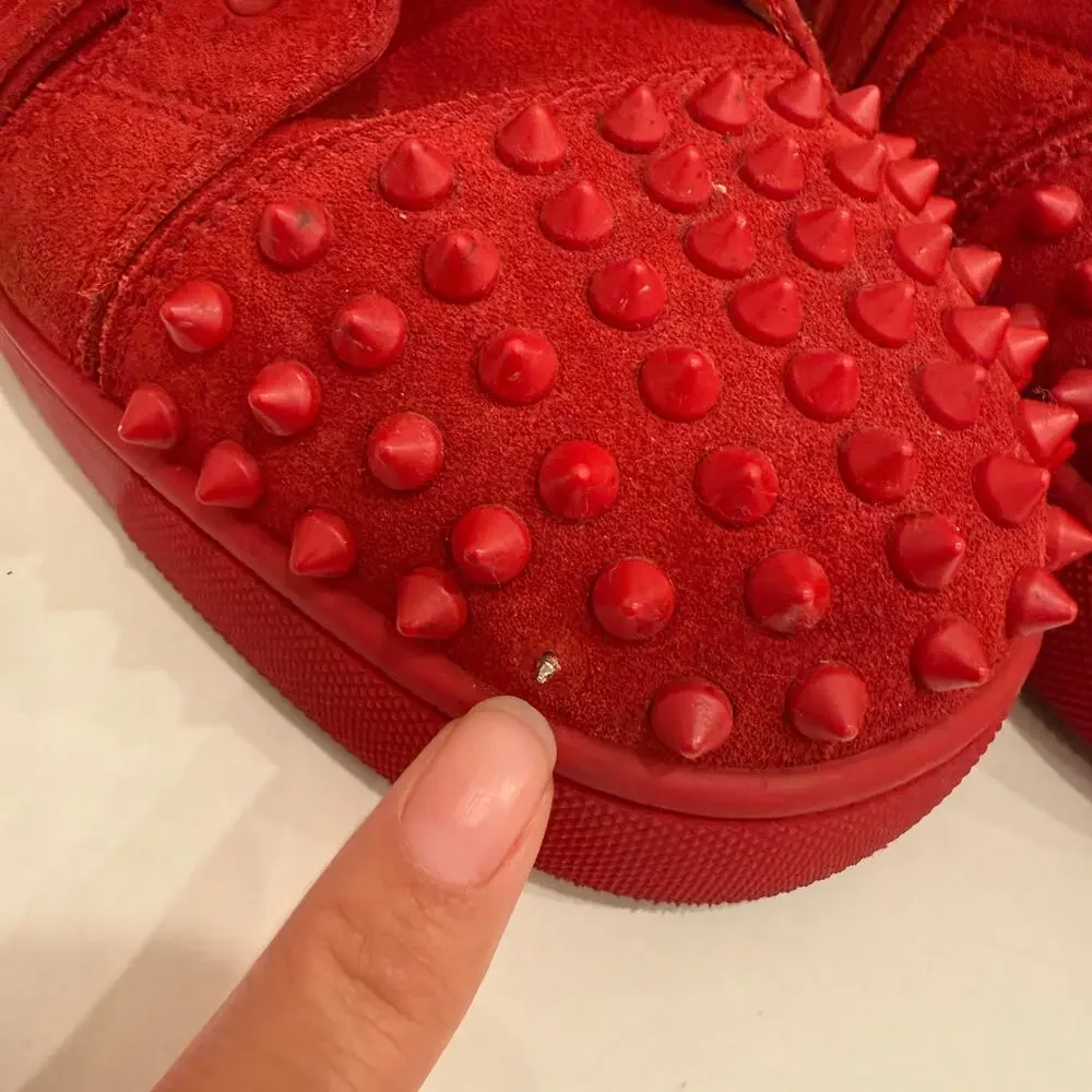 Christian Louboutin Coachelito Red Suede Fringe Spike High Top Sneakers Men’s 11
